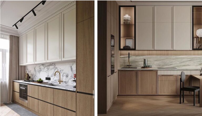 A modern kitchen in neutral tones