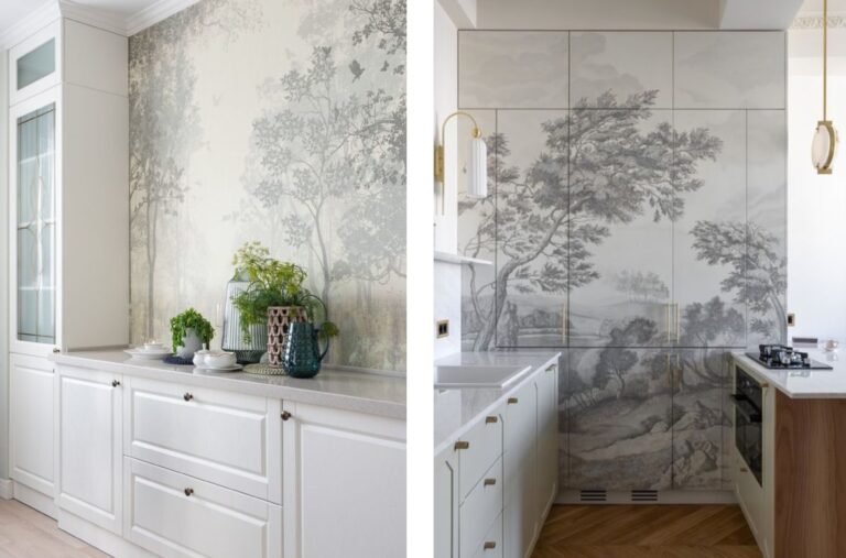 Examples of kitchens utilising wallpaper