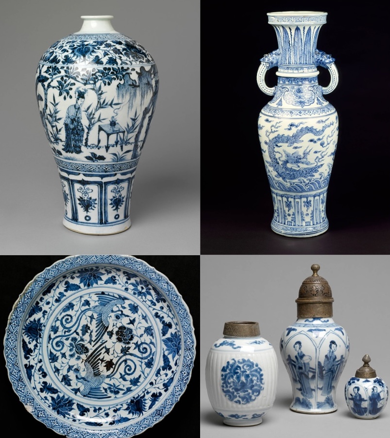 chinese pottery in small blue