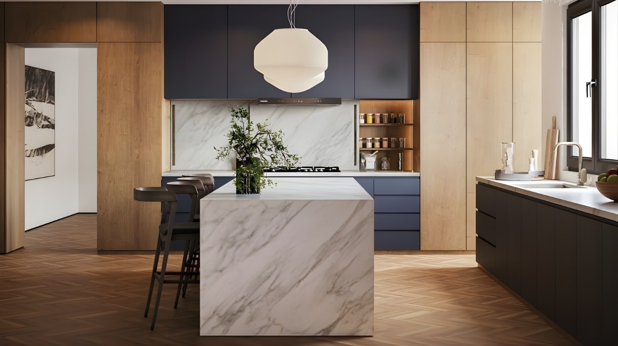 Porcelain slab worktop with matching splashack
