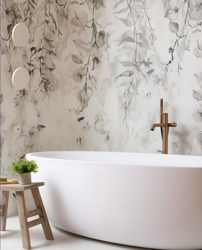 Freestanding bath and bathroom wallpaper