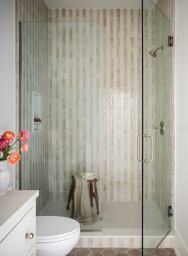 walk-in shower with zellige tiles